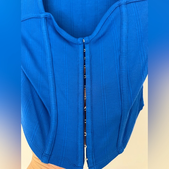 Corset Hook Front Ribbed Crop Top Electric Blue Y2K NWT - Picture 3 of 4